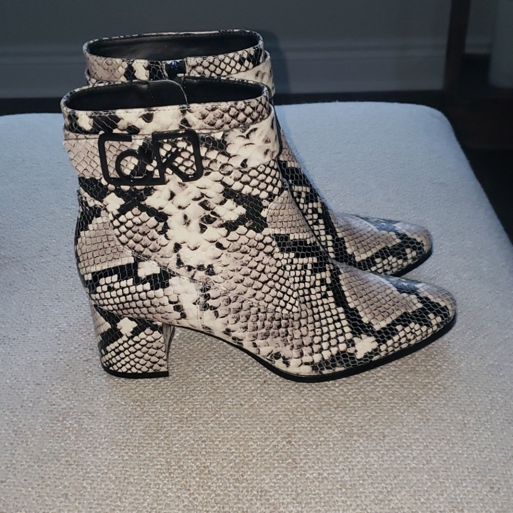 Calvin Klein snake print ankle bootie